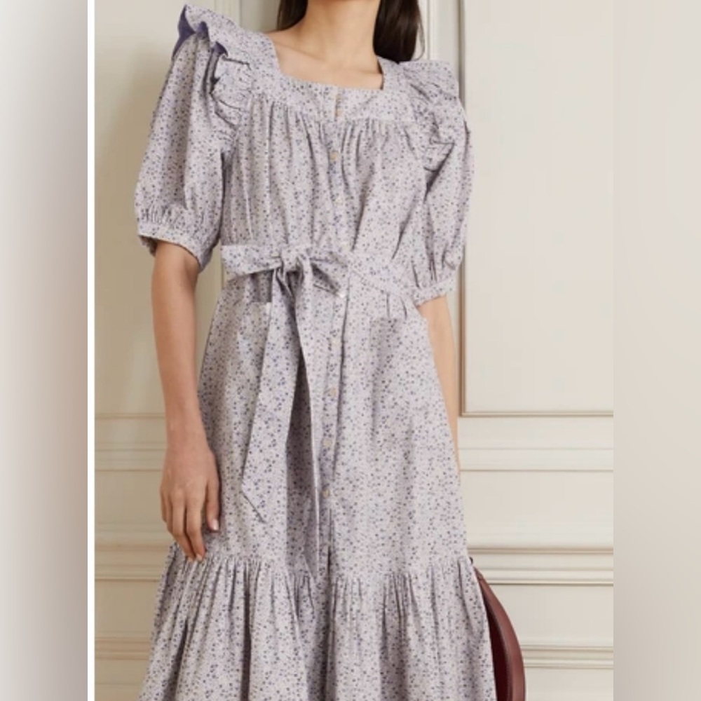 DOEN Malta Ruffle Floral Corduroy Cotton Midi Dress